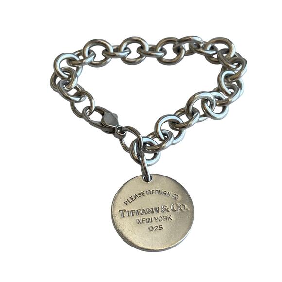 Tiffany & Co Round Tag Sliver Charm Bracelet 6.5 - Picture 1 of 11